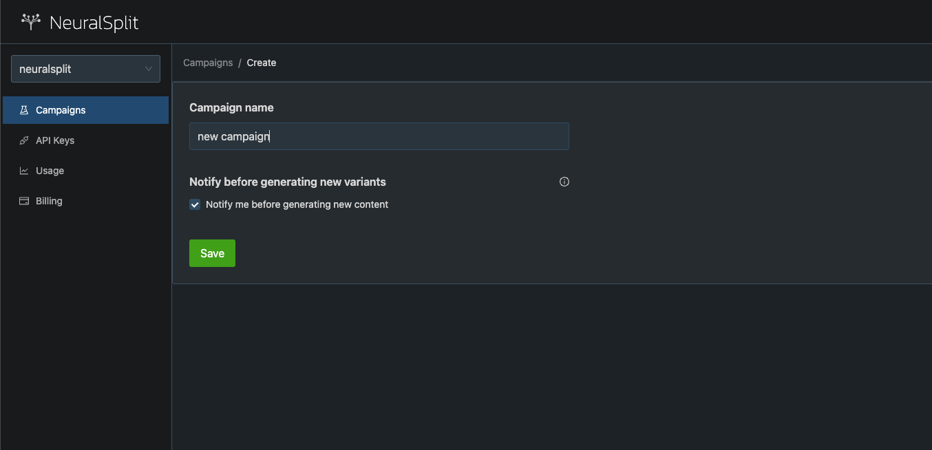 Create a new campaign